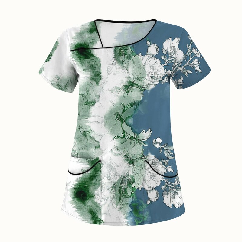 Painted Pattern Medical Uniforms Casual Loose Short Sleeve Tops Fashion T Shirts for Woman Uniforme Clinico Mujer