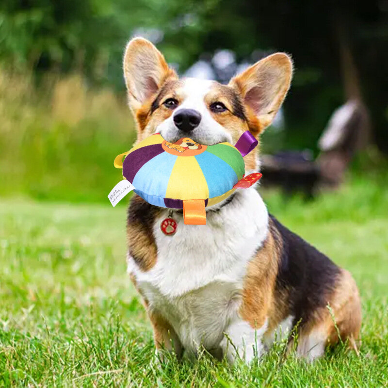 Platillo volador para perros y mascotas, juguete de felpa suave, discos voladores resistentes, suministros interactivos para cachorros