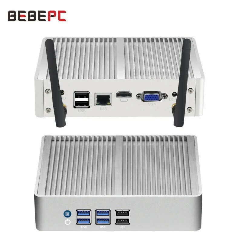 BEBEPC Fanless คอมพิวเตอร์ขนาดเล็ก HTPC Windows 10 Pro Intel Core I5 4200U Celeron DDR3L WiFi HD USB Office Descktop คอมพิวเตอร์สำนักงาน minipc