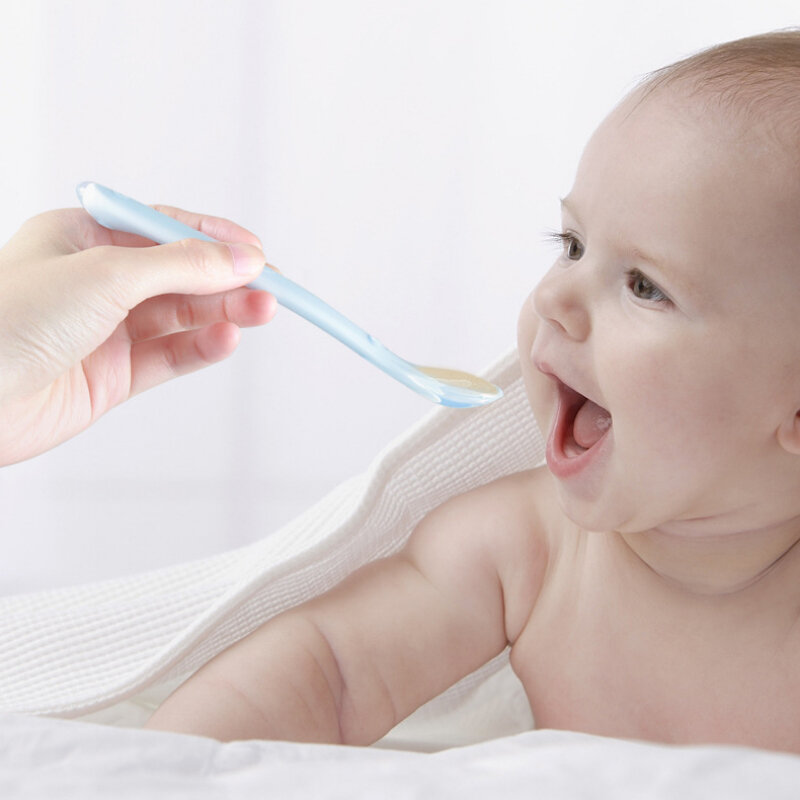 Sendok makan bayi silikon, peralatan makan sendok mangkuk lembut untuk bayi balita dengan kotak