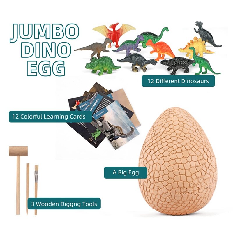Juego de huevos de dinosaurio Jumbo, 12 surtido de dinosaurios, juguete de tallo perfecto, Kit de excavación, 1 Juego