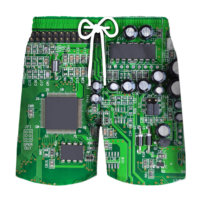 Circuit Board Graphic Shorts Pants Men Summer Hawaii Beach Shorts 3D Printing Electronic Chip Cool Swimsuit Gym Surf Swim Trunks