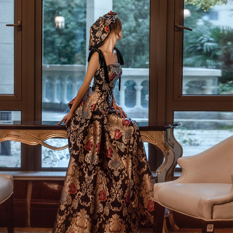 Tkanina żakardowa suknie wieczorowe Spaghetti Strap A-line suknia wieczorowa Vintage elegancka sukienka Plus rozmiar Abendkleider