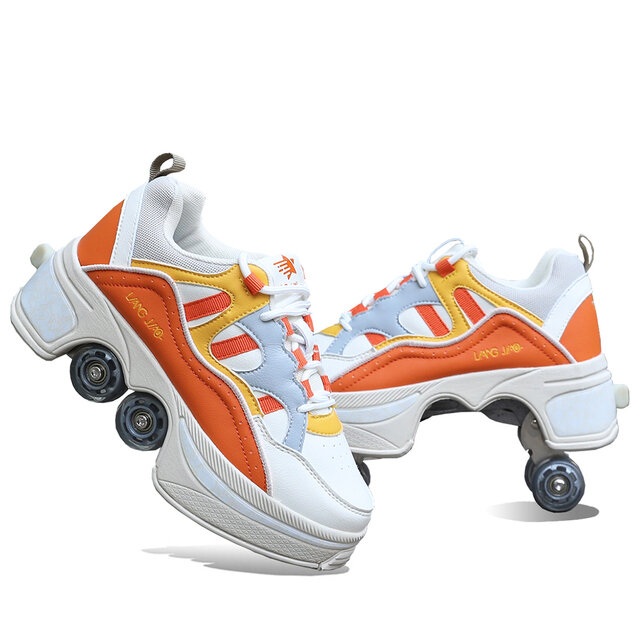 การเปลี่ยนรูป Roller รองเท้า Parkour รองเท้าติดล้อสเก็ต4ล้อรอบวิ่งรองเท้ารองเท้า Roller รองเท้าสเก็ตรองเท้าสำหรับ Unisex เด็กรองเท้าสเก็ต