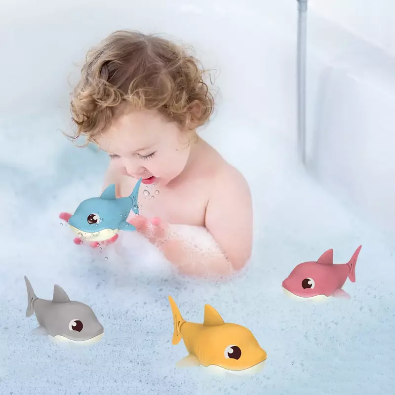 Jouets de bain pour tout-petits, requin de natation de dessin animé mignon, horloge remuant la queue, dispositif rotatif, baignoire de plage pour bébé, jouet à remonter