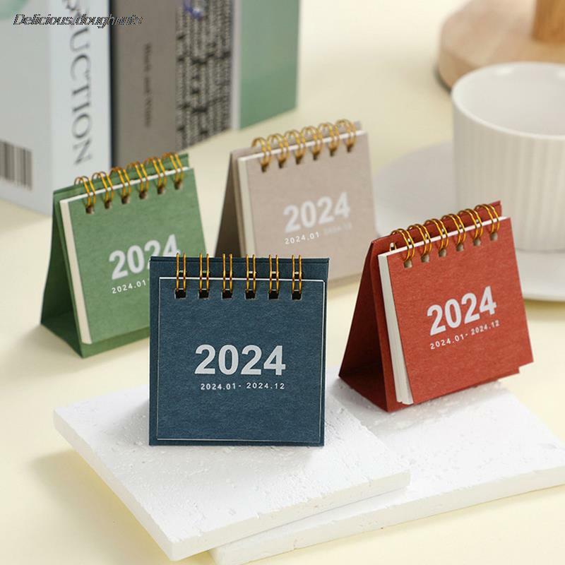 Освежающий простой однотонный портативный Настольный бумажный мини-календарь 2024, креативный Настольный календарь в виде катушки, украшение для офисного стола
