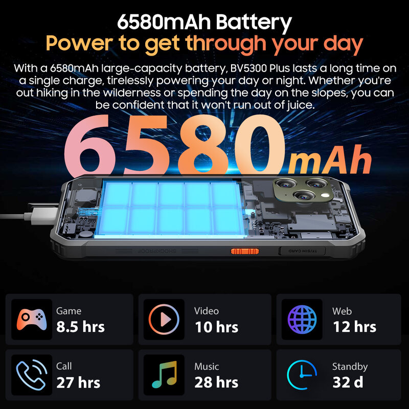 Blackview-Smartphone BV5300 Plus, téléphone portable robuste, écran HD 6.1, Octa-Core G72, 8 Go, 128 Go, 13MP, 6580mAh, Android 13