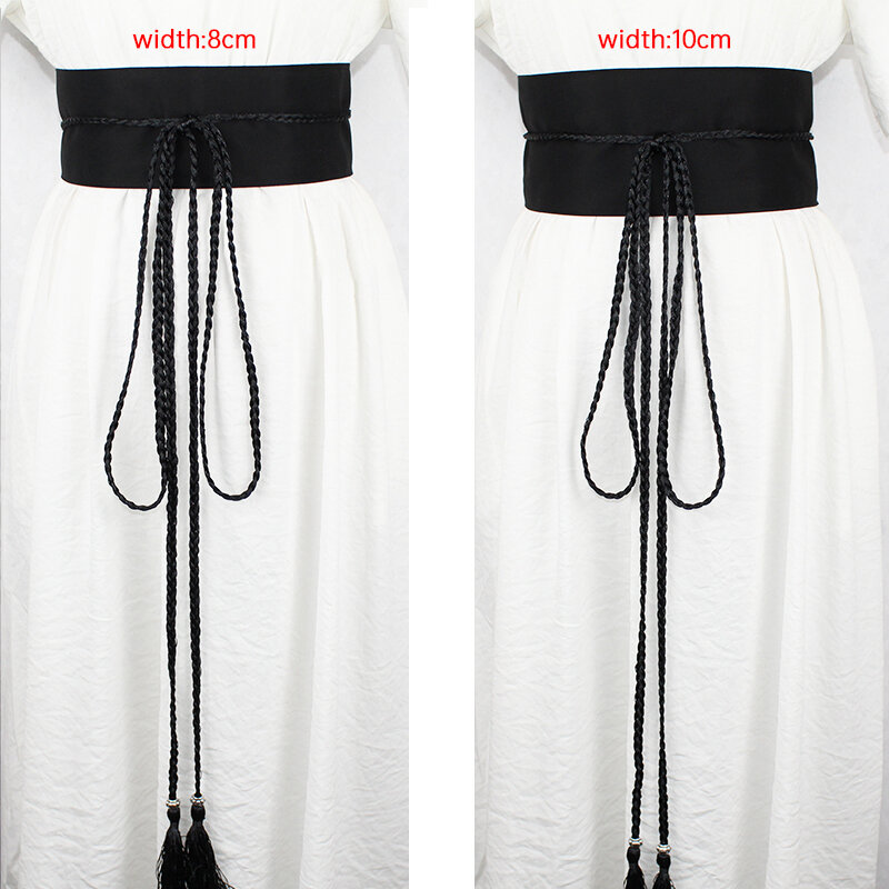 Cinturón de sellado de cintura alta de cáñamo de algodón multicolor para mujer, accesorio Hanfu de estilo chino de 8/10Cm de ancho, Color sólido