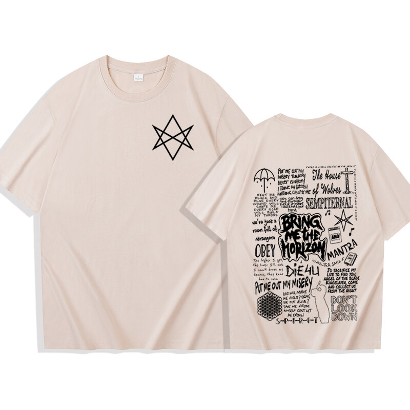 ユニセックスのロックミュージックシャツ、地平線を持っている、ラウンドネック、半袖シャツ、ロック