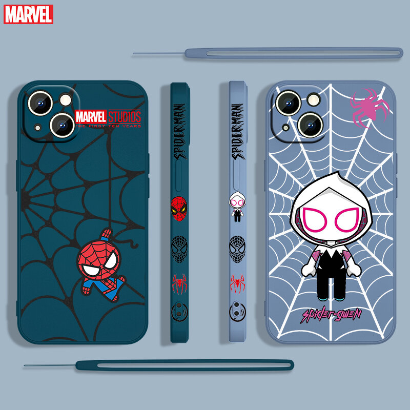 Marvel Hero SpiderMan Cool For Apple iPhone 13 12 Mini 11 Pro XS MAX XR X 8 7 6S SE Plus Liquid Left Rope Silicone Phone Case