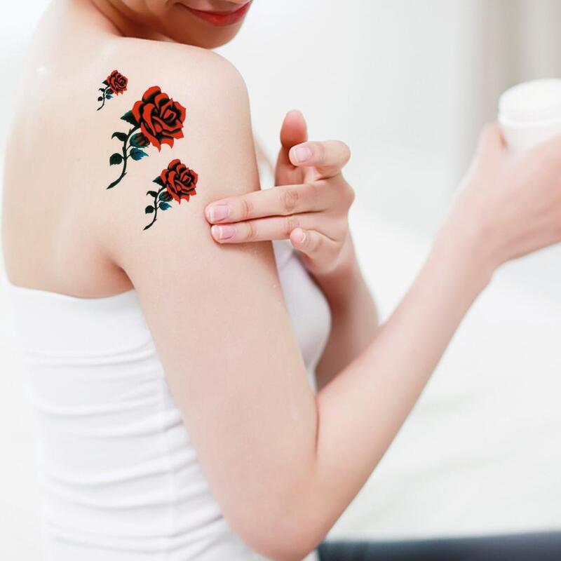 여성용 임시 문신 방수 스티커, 임시 3D 스티커, 바디 아트 선물, 나비 장미 꽃 문신