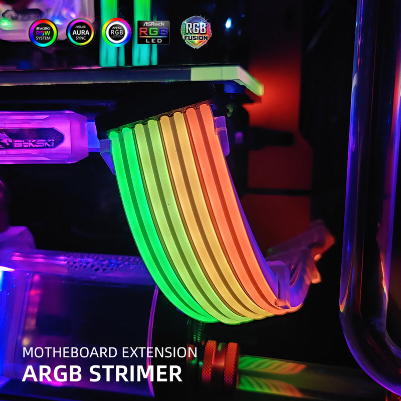 RGB 24 핀 마더 보드 익스텐션 코드 와이어 ARGB GPU 확장 케이블, 8 핀 조명 스트리머 레인보우 네온 VGA 확장기 PC MOD