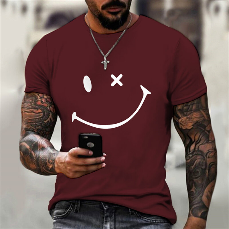 Nuova moda estiva alla moda tinta unita uomo donna modelli t-shirt semplice 3d divertente faccina sorridente stampa magliette a maniche corte allentate