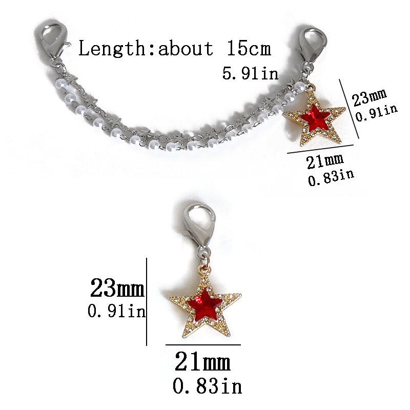 Double Layer Side Shoe Chain com strass, Star Pearl, Pentagrama, Martin Boots, Shoes Buckles, pingente removível, 1 Pc, 2Pcs