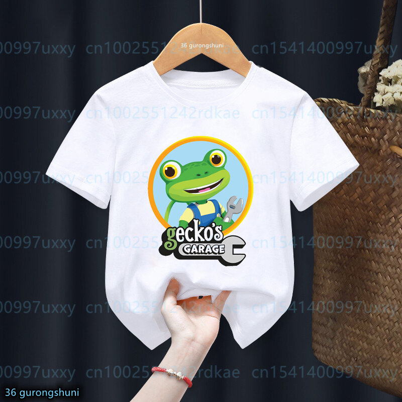 Fashion musim panas 2024 kaus anak laki-laki T-Shirt lucu kartun Gecko'S Garage Print pakaian anak-anak untuk anak-anak Tshirts anak perempuan Atasan pakaian baru