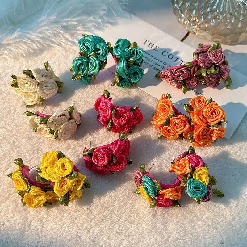 Pendientes colgantes de flores bohemias para mujer y niña, aretes con forma de C, accesorio de joyería de verano