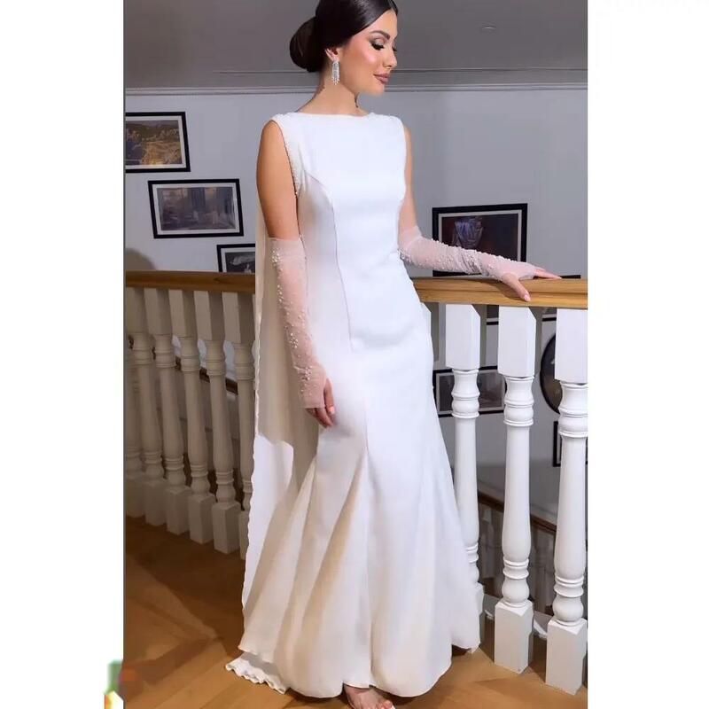 O-Ausschnitt Saudi Ballkleid ärmelloses Abendkleid mit bodenlangen Frauen Hochzeits kleider 2024 Arabien