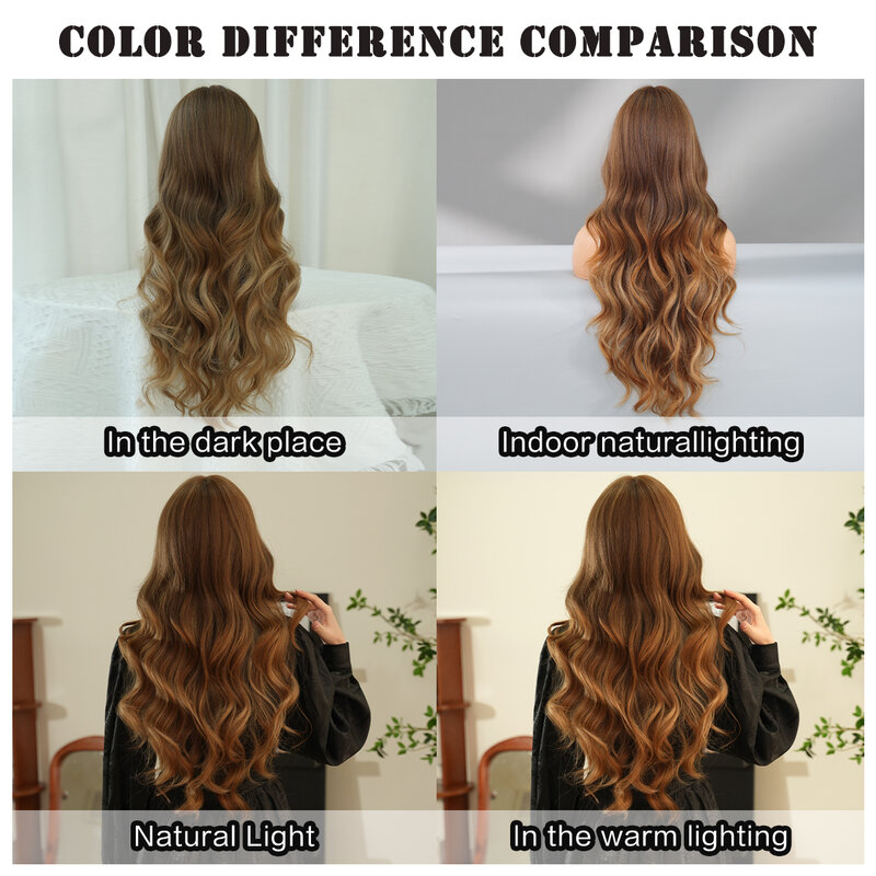 7JHH WIGS Routine Wigs Long Curly Wave Brown Wigs with Neat Bangs High Density Heat Resistant Synthetic Hair Wig for Women