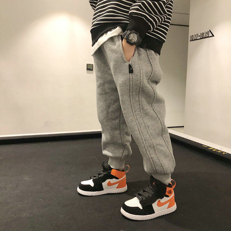 Casual Boys' Sweatpants 2022 Thickened Warm Autumn and Winter Clothes Children Loose-Fit Tappered Trousers Baby