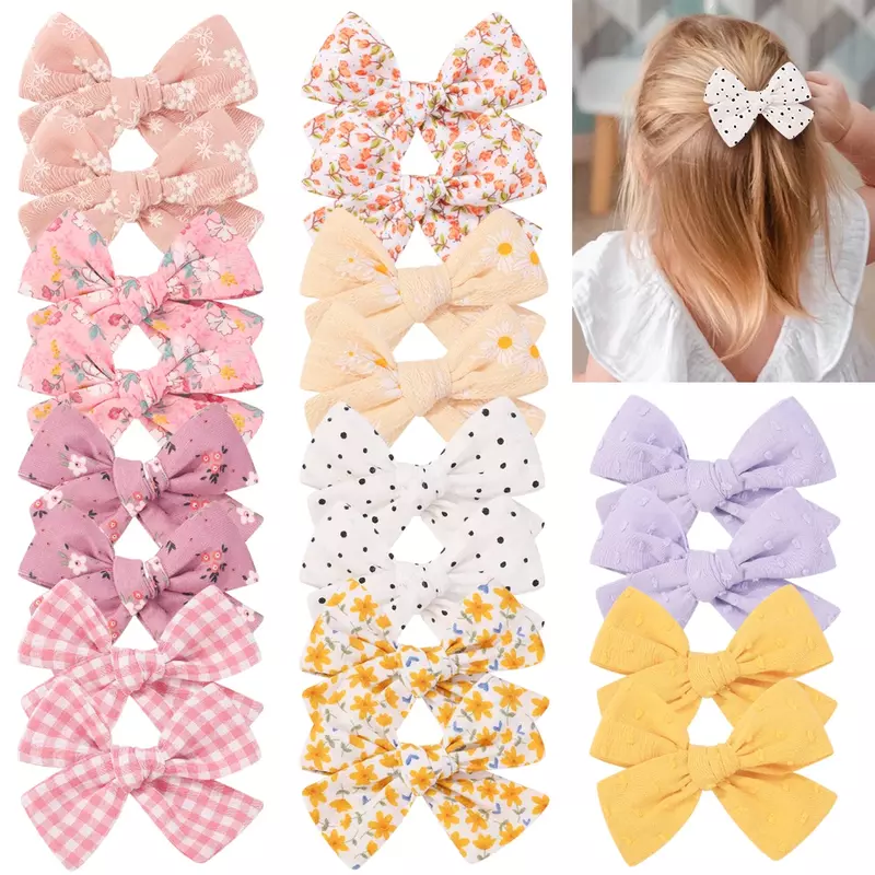 2pcs/lot Handmade Printing Hair Bows Hairclip for Baby Girls Lovely Corduroy Safe Hairpins Barrettes Children Hair Accessories