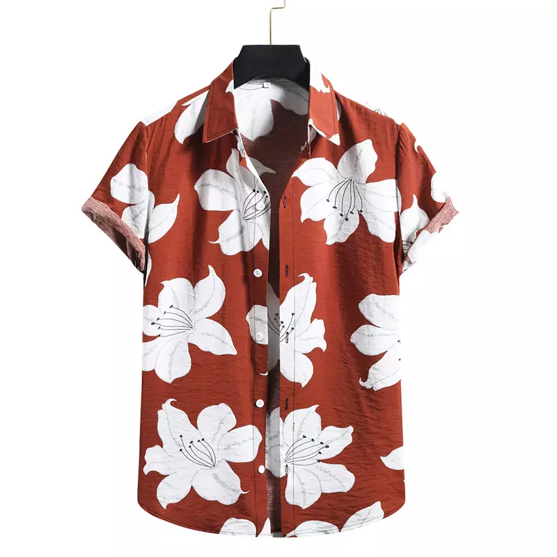 قميص رجالي بطبعة فاكهة هاواي ، أكمام قصيرة ، ملابس شاطئ غير رسمية ، علامة تجارية مستوردة ، مقاس كبير ، ملابس الشارع ، العطلات