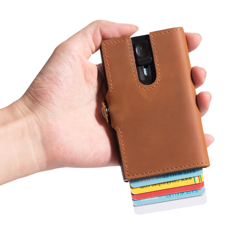 Casekey Männer Brieftaschen echte Kuh Leder Pop-up Business Kreditkarten inhaber RFID Blocking schlanke Smart Carbon Faser Brieftasche mit Tasche