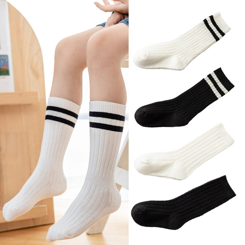 Meias longas e respiráveis de algodão infantis, meias de bezerro para meninos e meninas, brancas, 1-9years