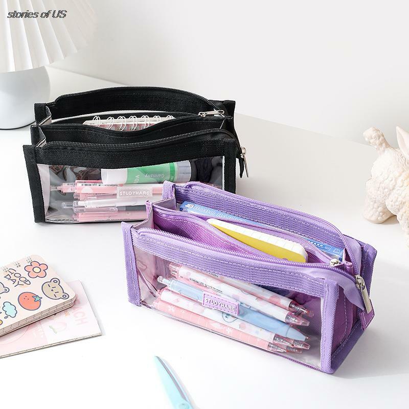 New Large Capacity Transparent Pencil Case Stationery Supplies Aesthetic Pen Bag Girl Pencil Pouch School Supplies