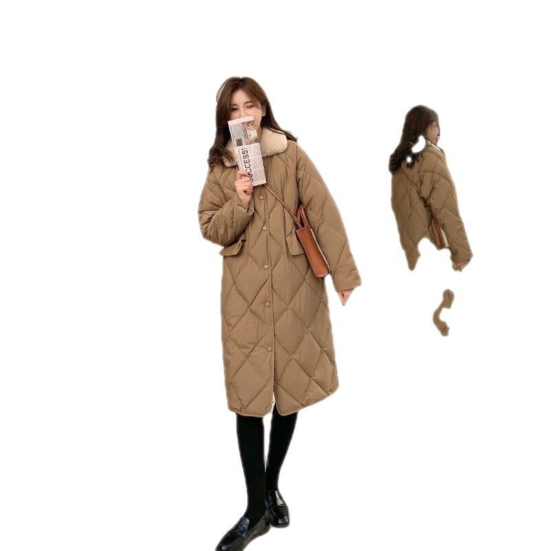 겨울 모피 칼라 싱글 브레스트 면 패딩 재킷, 단색 심플 스트리트웨어 코트, 오버사이즈 4xl 따뜻한 중간 길이 파카