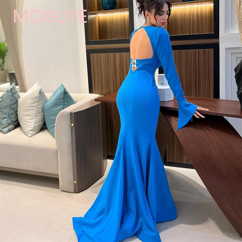 MOBUYE-vestido de fiesta árabe de Dubái para mujer, vestido de fiesta de manga larga con espalda descubierta, hasta el tobillo, elegante, a la moda, 2024