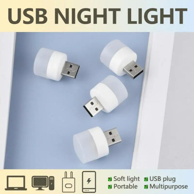 USB Plug Lamp Computer Mobile Power Charging Small Book Lamps LED Eye Protection Reading Light Small Round Night Lights