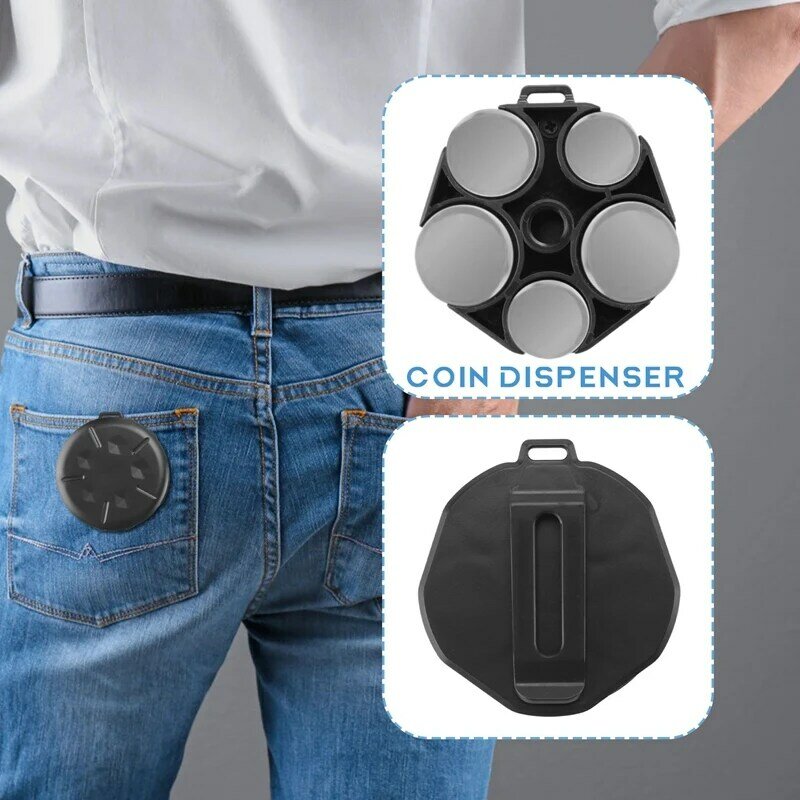 2 Pack Coin Dispenser - Portable Coin Case With Clip, Change Holder Minimalist Coin Collection Wallet (2 Pack, Black)