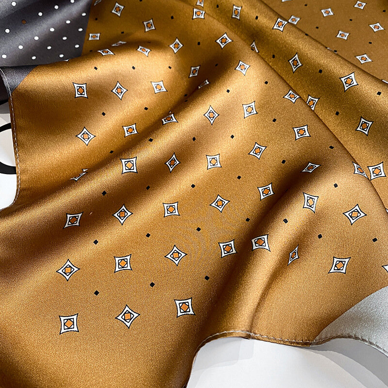 Marca de luxo lenço de seda quadrado para mulheres, xales e envoltórios, escritório cabelo pequeno e pescoço Hijabs, lenço, lenços senhoras, 70x70cm, 2024