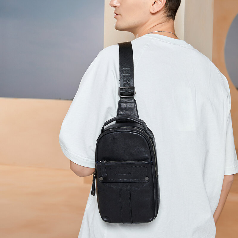 BISON DENIM nowy projektant skóry wołowej torba na klatkę piersiowa rocznika mody Crossbody męska torba biznesowa podróży codzienna torba na ramię