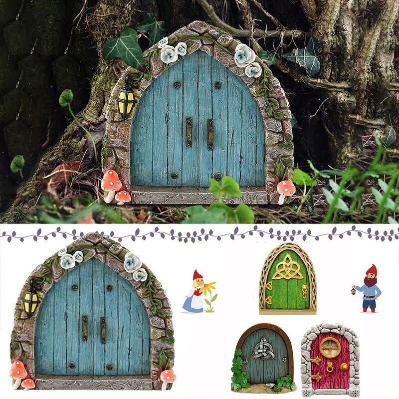 Escultura de decoración de césped para el hogar, adorno hecho a mano en miniatura, Gnomo de hadas, ventanas, árboles, decoración de jardín de madera