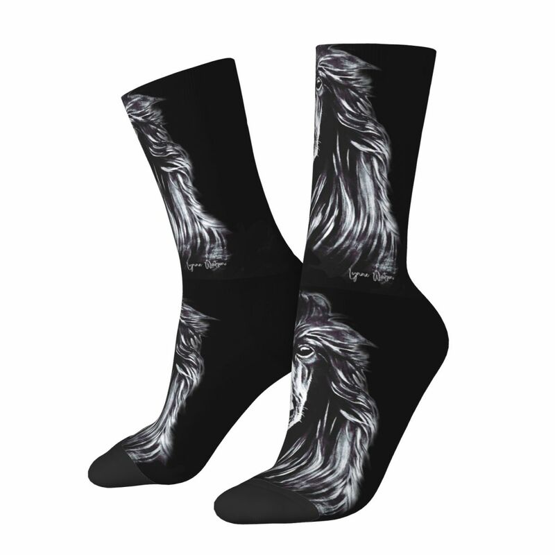 ถุงเท้า Afghan Hound สีดำในเงาถุงเท้า Harajuku ถุงน่องดูดซับเหงื่อชุดถุงเท้ายาวทุกฤดูกาลสำหรับของขวัญ unisex