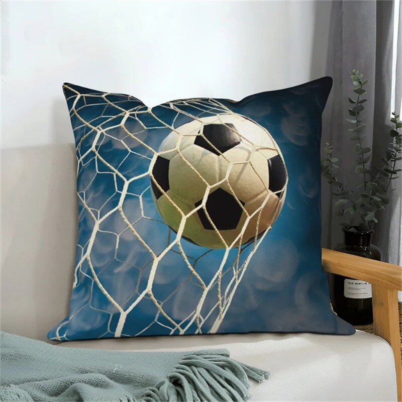 Funda de almohada con estampado de fútbol para sala de estar, cubierta de cojín de felpa corta, decorativa, 45x45cm