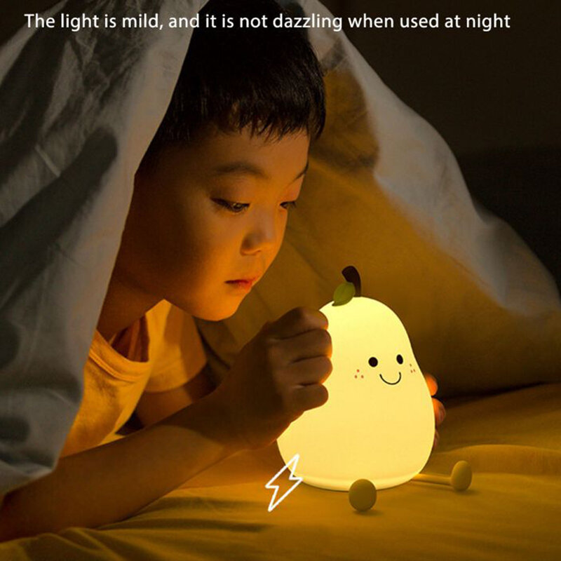 Luz Nocturna LED recargable con forma de pera de fruta, lámpara de silicona, decoración de cabecera de dormitorio, regalo de vacaciones para pareja de niños