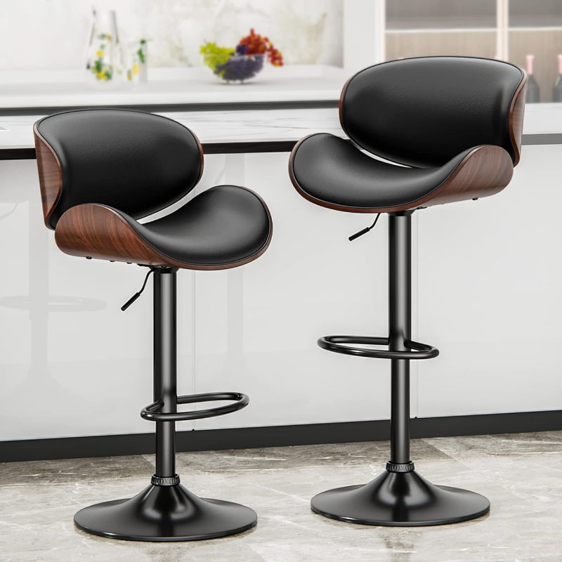 Aowos ชุดเก้าอี้สตูลหมุนปรับได้มี2ชิ้นเก้าอี้สูงหุ้มเบาะหนัง PU สไตล์โมเดิร์นสำหรับวางบนเคาน์เตอร์ห้องครัว