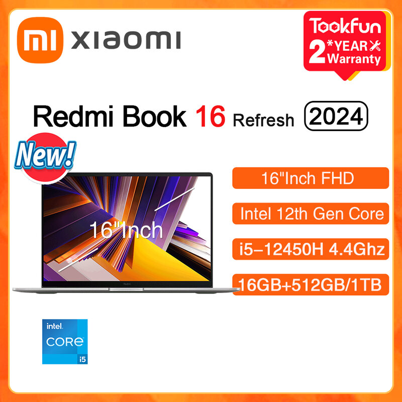 XIAOMI-Redmi Livro 16 Laptop, Computador Ultrabook, PC, Notebook FHD, Atualizar, Intel i5, 12450H, 13420H, RAM 16GB, SSD 512GB, 16 polegadas, 2024