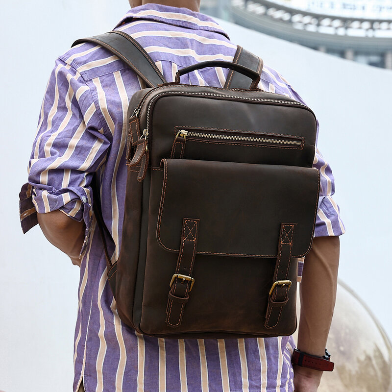 Деловой рюкзак из воловьей кожи в европейском и американском стиле, дорожная сумка для компьютера из натуральной кожи Крейзи Хорс, трендовая мужская сумка