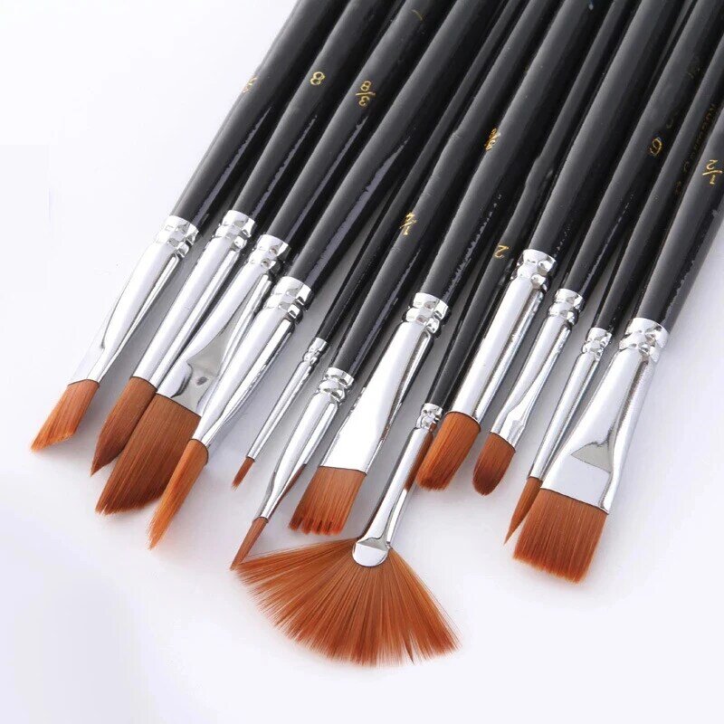12 Stuks Nylon Haar Verf Brushe Set Multifunctionele Korte Hengel Voor Aquarel Set Borstels Olie Acryl Schilderen Brush Pen Art levert