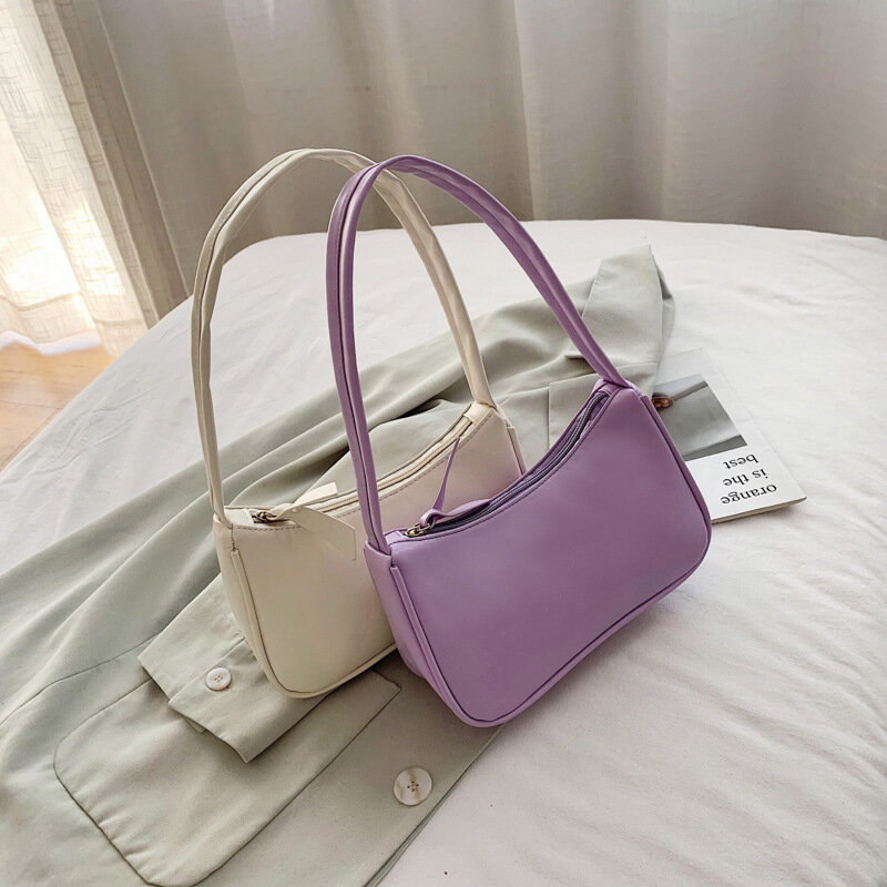 Мягкая женская сумка из искусственной кожи, женская фиолетовая сумка под подмышку, однотонные сумочки в стиле ретро, модные дизайнерские маленькие сумки на плечо для девушек