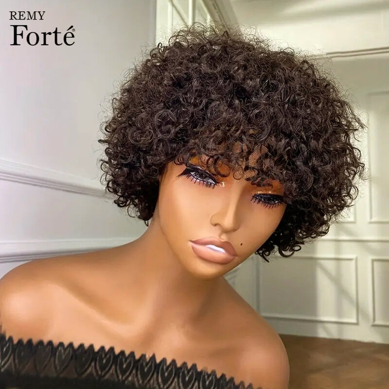 Wig rambut manusia keriting ikal Afro Brasil coklat Wig potongan Pixie pendek Remy Wig Bob rambut manusia mesin penuh murah untuk wanita 180%
