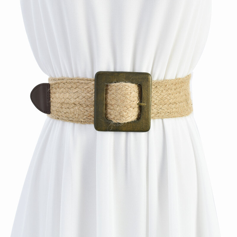Cinturón informal para mujer, falda decorativa tejida de lino, estilo literario, moda versátil, estilo bohemio, sello de cintura ancha