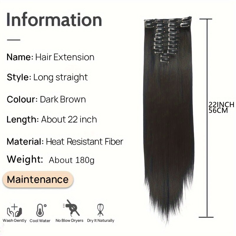 Extensiones de cabello largo recto de hueso sedoso, extensiones de cabello con Clip, pelucas sintéticas, postizos de 22 pulgadas, aumentan el volumen del cabello, 12 unids/set