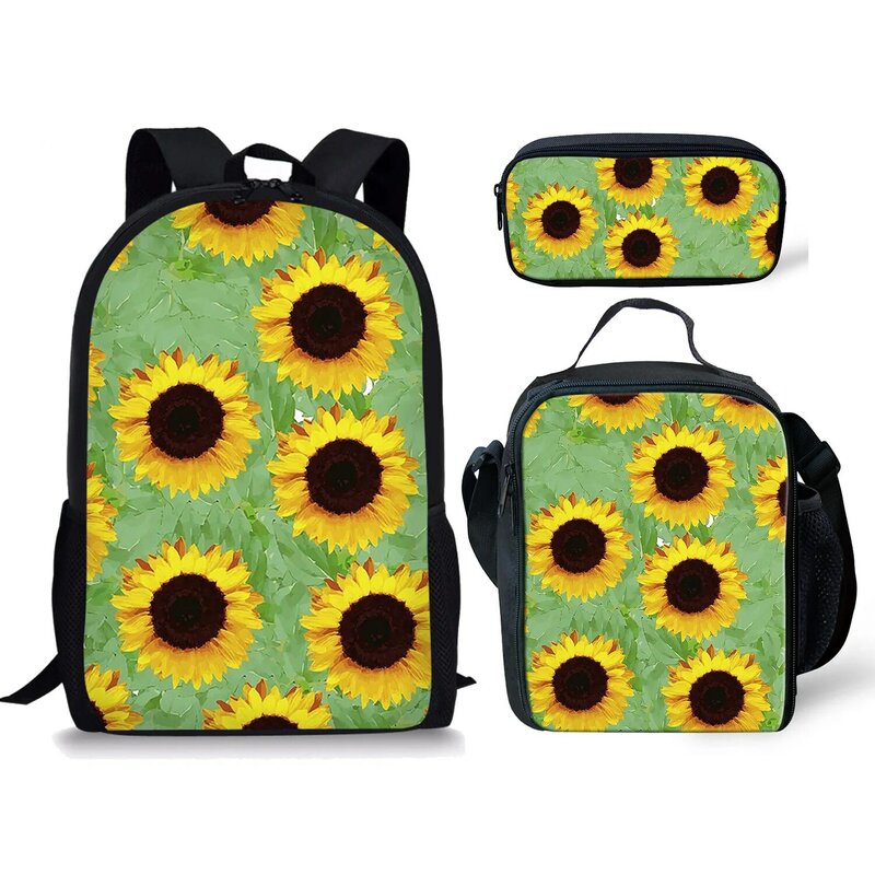 Popular Novelty Trendy Sunflower 3pcs/Set Backpack 3D Print Student Bookbag Travel Laptop Daypack Lunch Bags Pencil Case