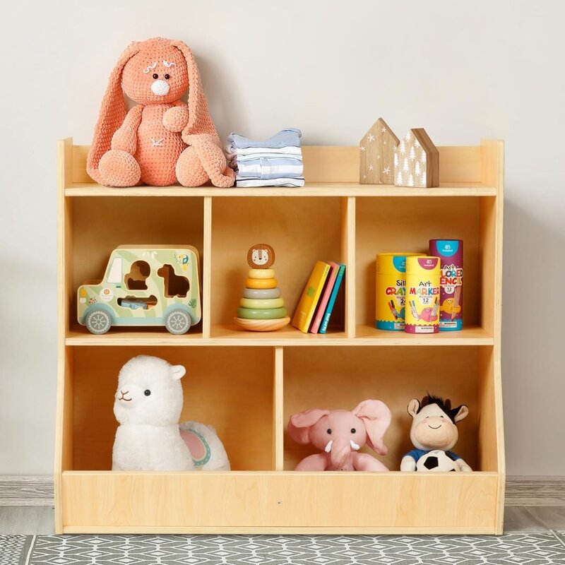 Estantería Montessori de 3 niveles para sala de juegos, estantería de madera de gran capacidad para dormitorio de niños, armario de almacenamiento para guardería
