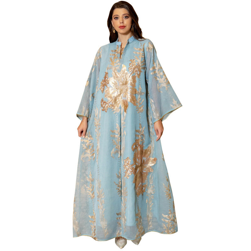 Robes Maxi musulmanes pour femmes, fil brodé de perles dorées du Moyen-Orient, ensembles de robes de soirée musulmanes pour femmes