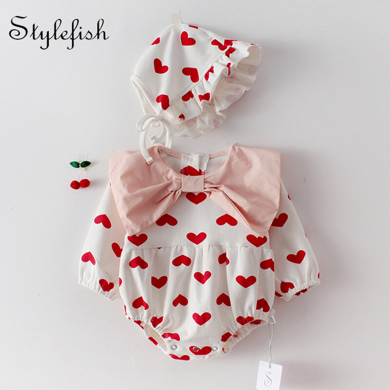 Spring new born baby clothes baby love butterflies led long sleeve jumpsuit climb clothes ha clothing baby cotton with hat